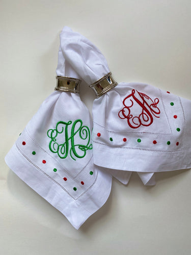 Holiday Polka Dot Linen Dinner Napkins
