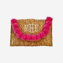 Load image into Gallery viewer, STRAW AND POM SNAP CLOSURE CLUTCH